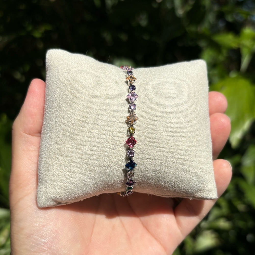 18K White Gold Plated Stainless Steel Multi Color Diamond Tennis Bracelet